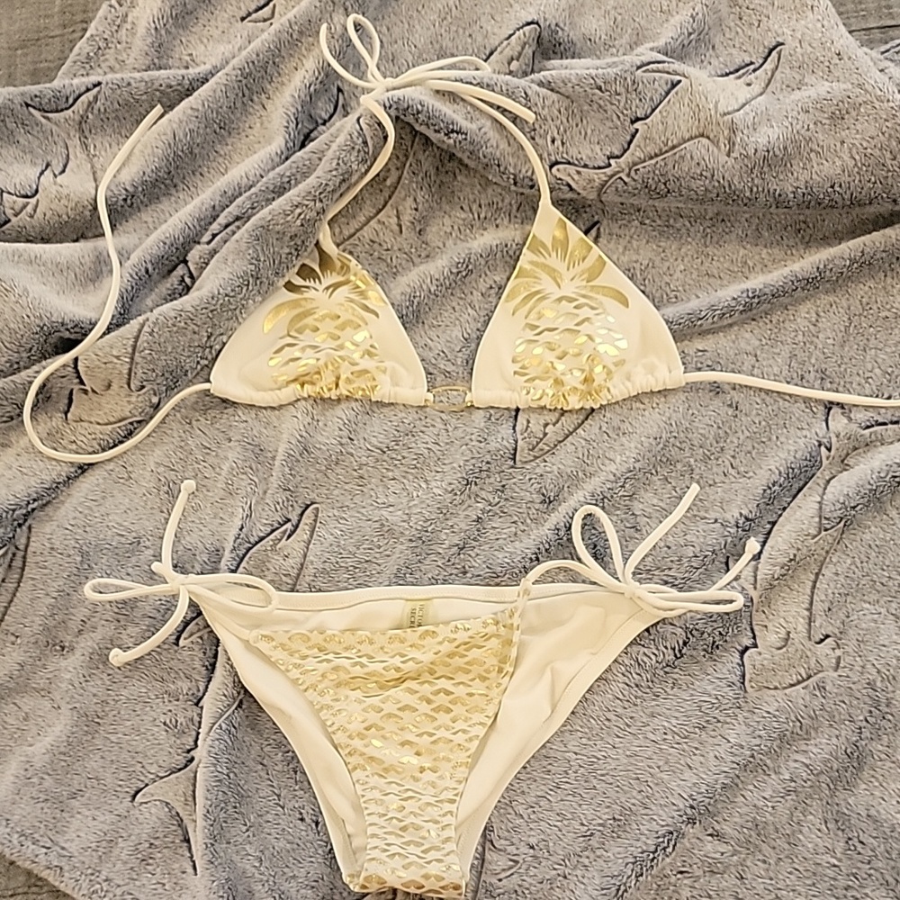 Victoria's secret vintage bikini, white and gold, small